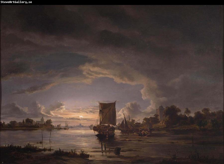 Jacob Abels An Extensive River Scene with Sailboat